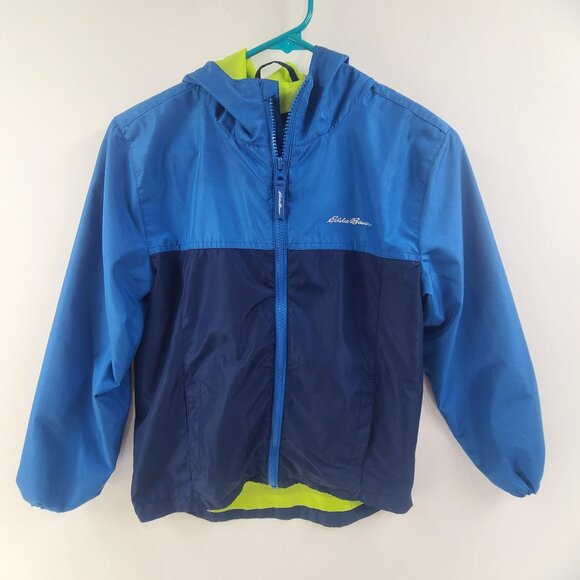 Eddie Bauer Kids Windbreaker Jacket Hooded Zip Up Water Resistent Blue Sz 10/12 - Picture 1 of 7